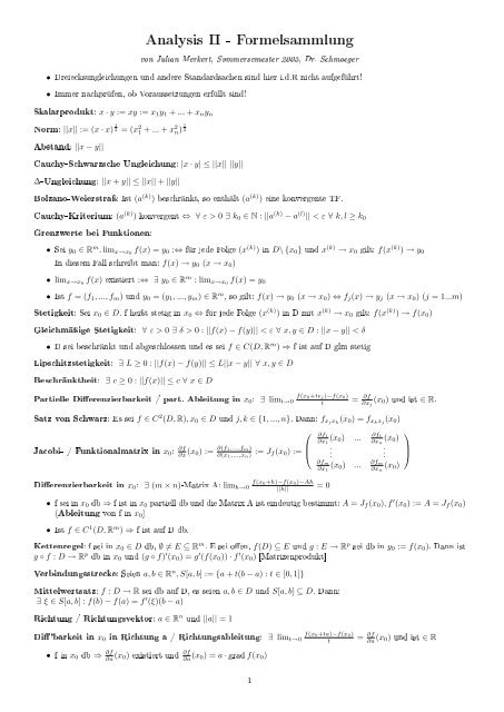 Analysis II - Formelsammlung