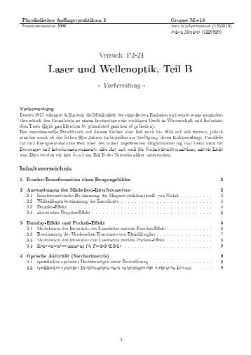 Laser und Wellenoptik, Teil B