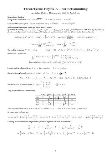 Theoretische Physik A - Formelsammlung