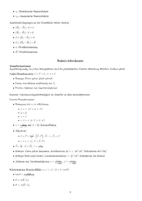 Theoretische Physik C fÃ¼r das Lehramt - Formelsammlung