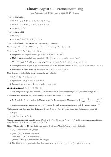 Lineare Algebra I - Formelsammlung