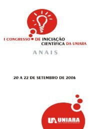 I CONGRESSO DE INICIAÃÃO CIENTÃFICA - ANAIS - Uniara