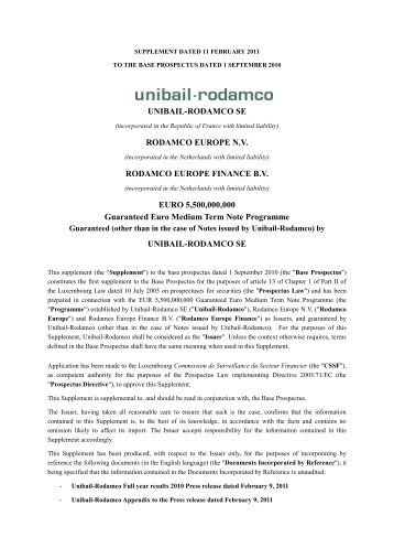 2010 Base Prospectus Supplement 1 - Unibail-Rodamco