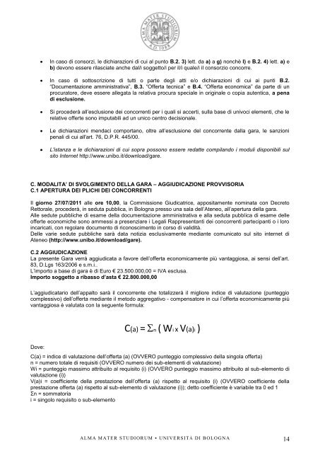 Disciplinare di gara - UniversitÃ  di Bologna