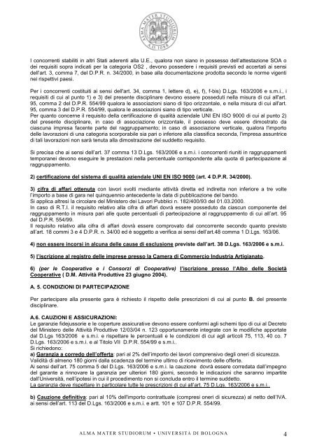 Disciplinare di gara - UniversitÃ  di Bologna