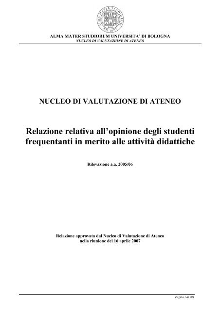 Relazione opinione studenti a.a. 2005-06 - UniversitÃ  di Bologna