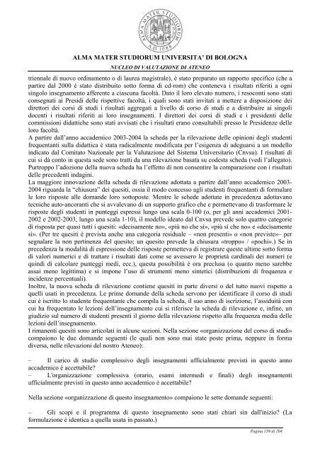 Relazione opinione studenti a.a. 2005-06 - UniversitÃ  di Bologna