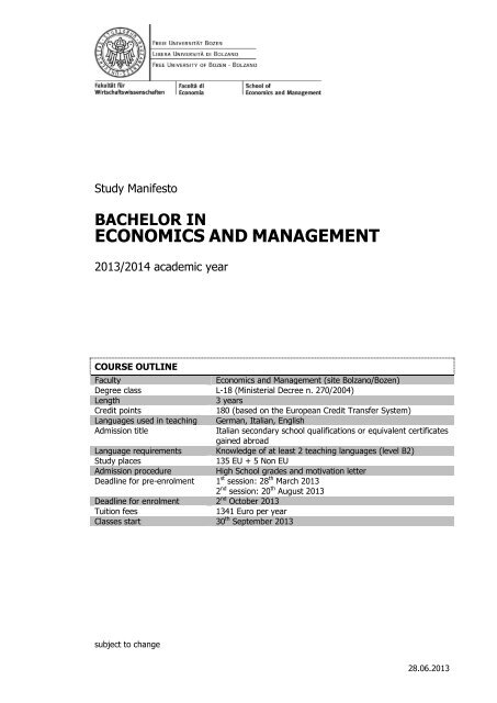 economics and management Free University of Bozen · Bolzano economics and management Free University of Bozen · Bolzano