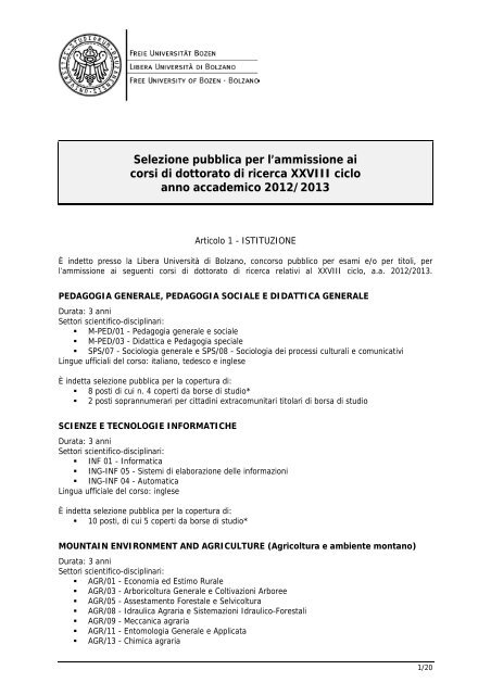 Anno accademico 2012/2013 - Libera UniversitÃ di Bolzano