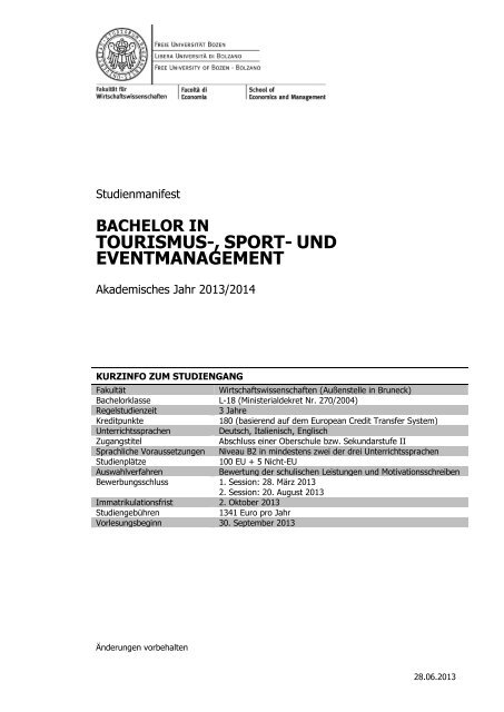 Tourismus Sport Und Eventmanagement In Bruneck