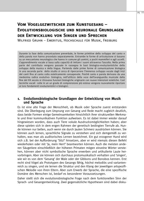 BeschÃ¤ftigung mit Musik â ein Leben lang / Fare musica â tutta la vita