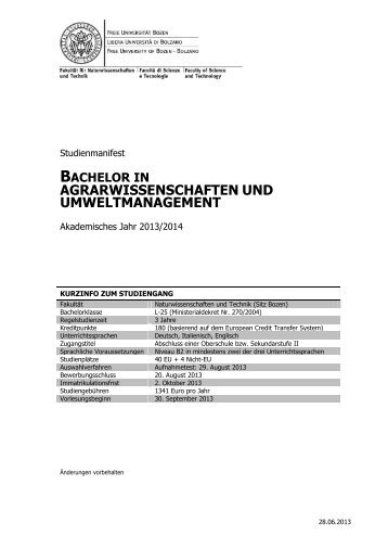 AGRARWISSENSCHAFTEN UND UMWELTMANAGEMENT