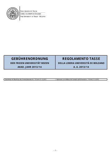 GebÃ¼hrenordnung - Libera UniversitÃ  di Bolzano