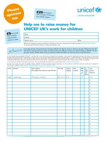 Sponsorship form - Unicef UK