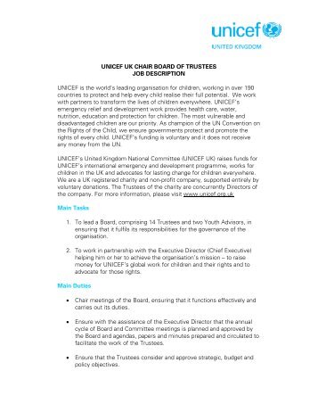 UNICEF UK CHAIR BOARD OF TRUSTEES JOB DESCRIPTION ...