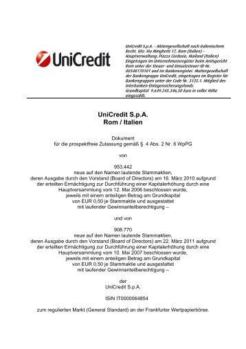 UniCredit S.p.A. Rom / Italien - UniCredit Group