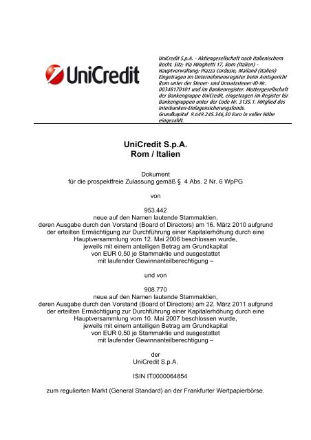 UniCredit S.p.A. Rom / Italien - UniCredit Group