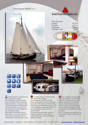 4 - 6 Personen Vissermanaak HA 4, Charter in Friesland Sailcharter Friesland Leeuwarden