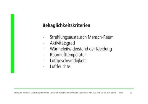 Vorlesung Behaglichkeit in RÃ¤umen - Unics.uni-hannover.de
