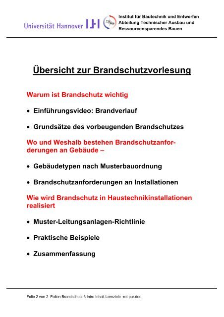 01 Folien Brandschutz 3 Intro Inhalt Lernziele - Unics.uni-hannover.de