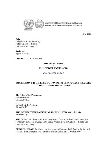 decision on the defence motion for severance and separate trial filed ...