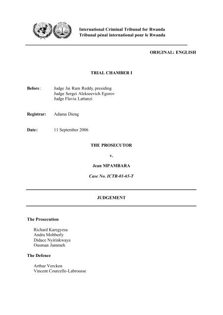 Prosecutor V Mpambara Case No Ictr 01 65 T Judgment