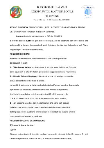 Avviso pubblico - Igienista dentale.pdf - ASL Frosinone