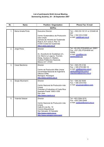 1 List of participants Ninth Annual Meeting Semmering ... - Unido