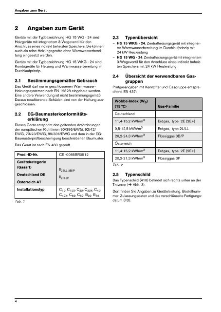 Gas-Wandkessel HG 15 WG - 24 Gas-Wandkessel HG 15 WKG