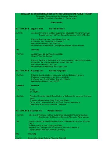 II SEMANA DA CONSCIÃNCIA NEGRA DA FACULDADE ... - UNIESP