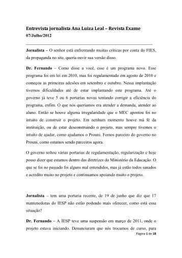 ENTREVISTA REVISTA EXAME - DR FERNANDO - UNIESP