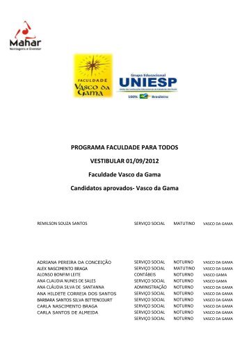 FACULDADE PARA TODOS-Vasco da Gama - UNIESP