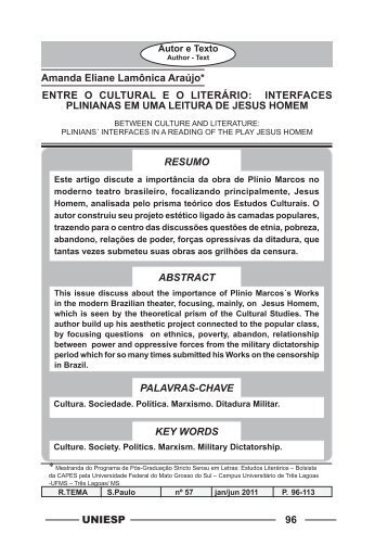 ENTRE O CULTURAL EO LITERÃRIO - AMANDA ELIANE ... - UNIESP