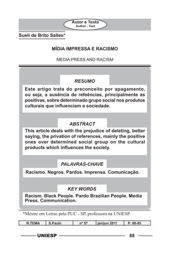 MIDIA IMPRESSA E RACISMO - SUELY BRITO.indd - Uniesp