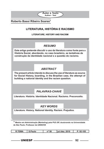 UNIESP 92 Roberto Bassi Ribeiro Soares* LITERATURA ...