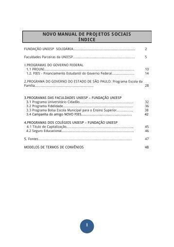 1 NOVO MANUAL DE PROJETOS SOCIAIS ÃNDICE - UNIESP