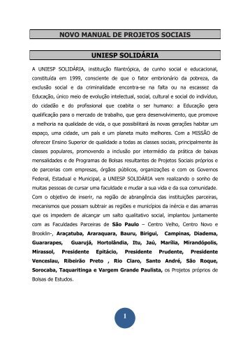 1 NOVO MANUAL DE PROJETOS SOCIAIS UNIESP SOLIDÃRIA