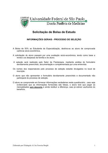 SolicitaÃ§Ã£o de Bolsa de Estudo - Unifesp