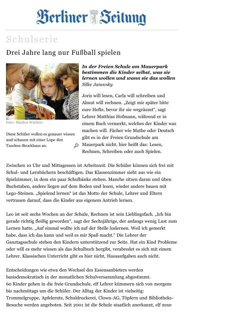 Bericht Freie Schule Am Mauerpark