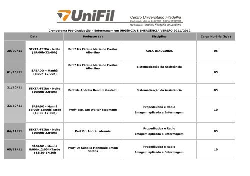 CRONOGRAMA - URGENCIA E EMERGENCIA 2011 ... - UniFil