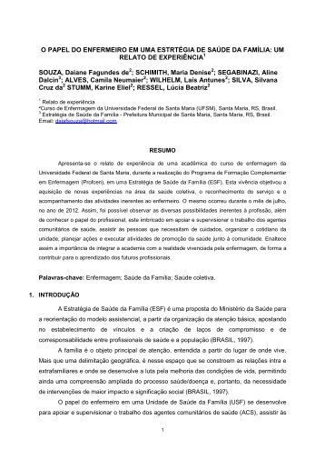 o papel do enfermeiro em uma estrtÃ©gia de saÃºde da famÃ­lia - Unifra