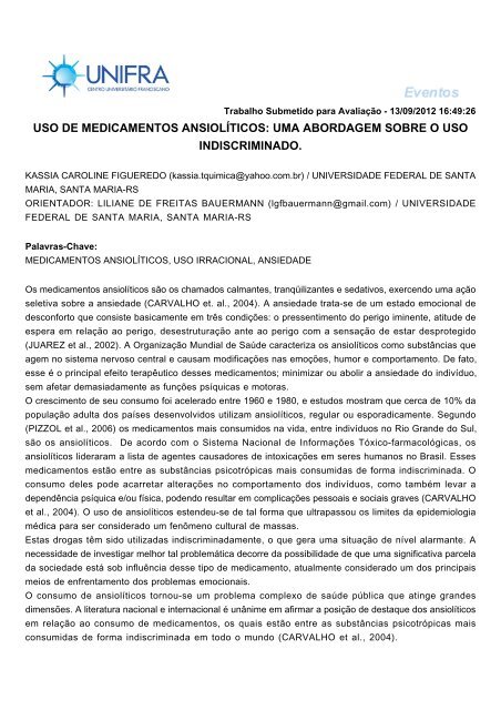 uso de medicamentos ansiolÃ­ticos: uma abordagem sobre o ... - Unifra