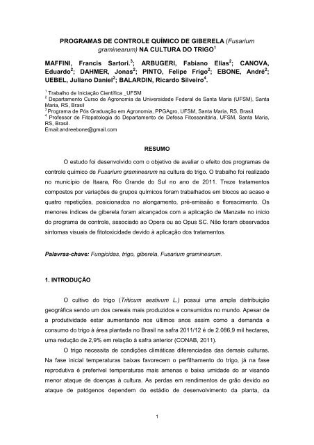 PROGRAMAS DE CONTROLE QUÃMICO DE GIBERELA ... - Unifra
