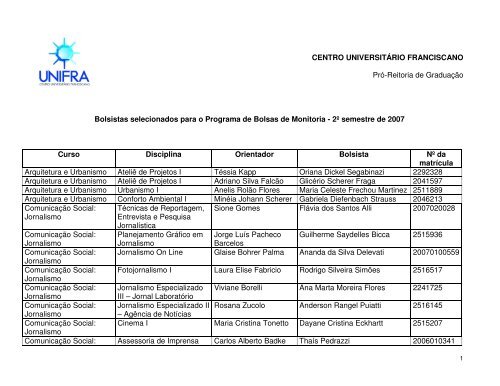 CENTRO UNIVERSITÃRIO FRANCISCANO PrÃ³-Reitoria de ... - Unifra