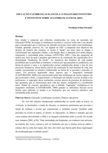 EDUCAÃÃO E LEMBRANÃAS DA ESCOLA: O IMAGINÃRIO ... - Unifra