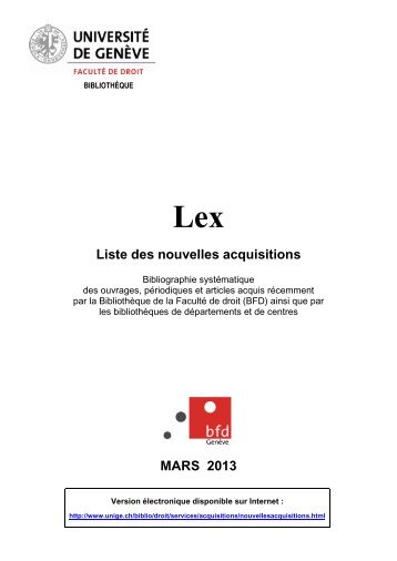 Liste des nouvelles acquisitions MARS 2013 - Université de Genève
