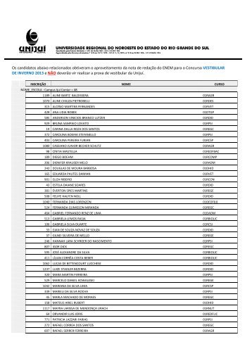 lista de aproveitamento enem - UnijuÃ­