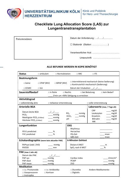 LAS Evaluationsformular - Herzzentrum