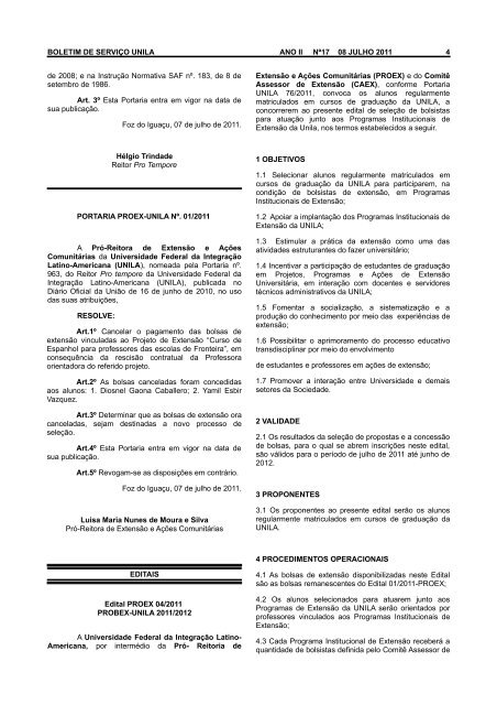 Boletim de ServiÃ§o nÂº 17 - Unila