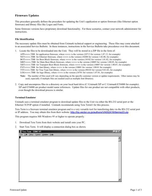 Firmware Updates - Unimark Products